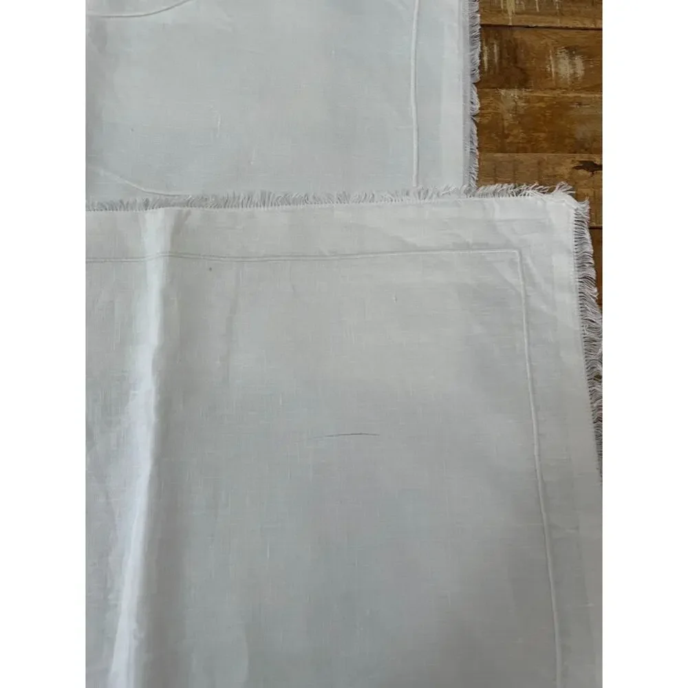 Restoration Hardware White Linen Placemat Set (4) Hemstitch Border Frayed Edges